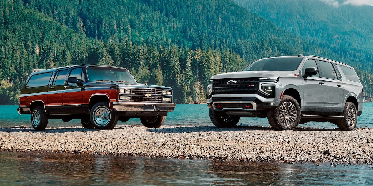 Vista frontal de la Chevrolet Suburban 2025, resaltando su parrilla imponente, luces LED y diseño robusto, ideal para transmitir tecnología y presencia en entornos urbanos