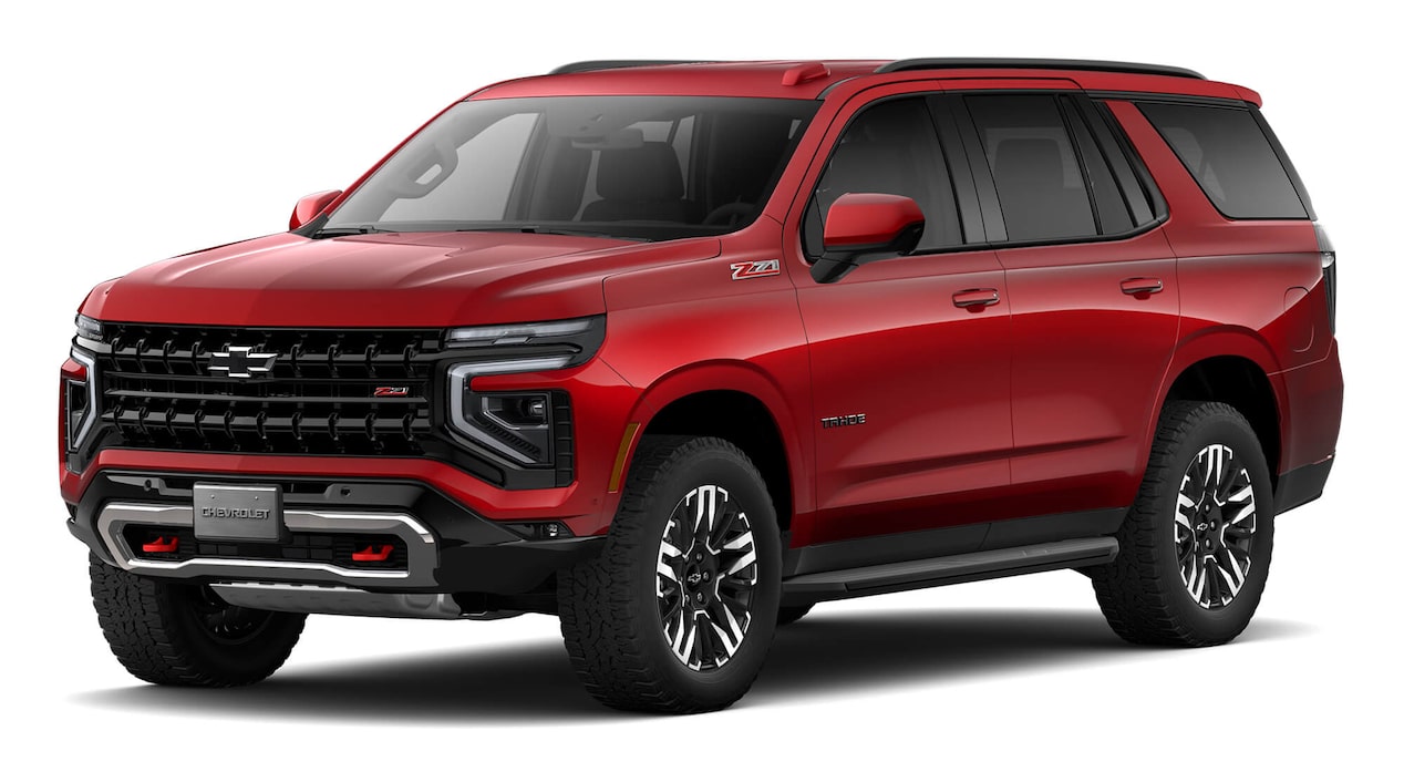 Chevrolet Tahoe 2025 color rojo metalizado, SUV deportivo y potente