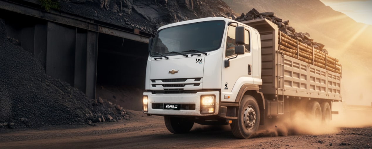 Camión Chevrolet FVZ EURO VI circulando por una obra en construcción.