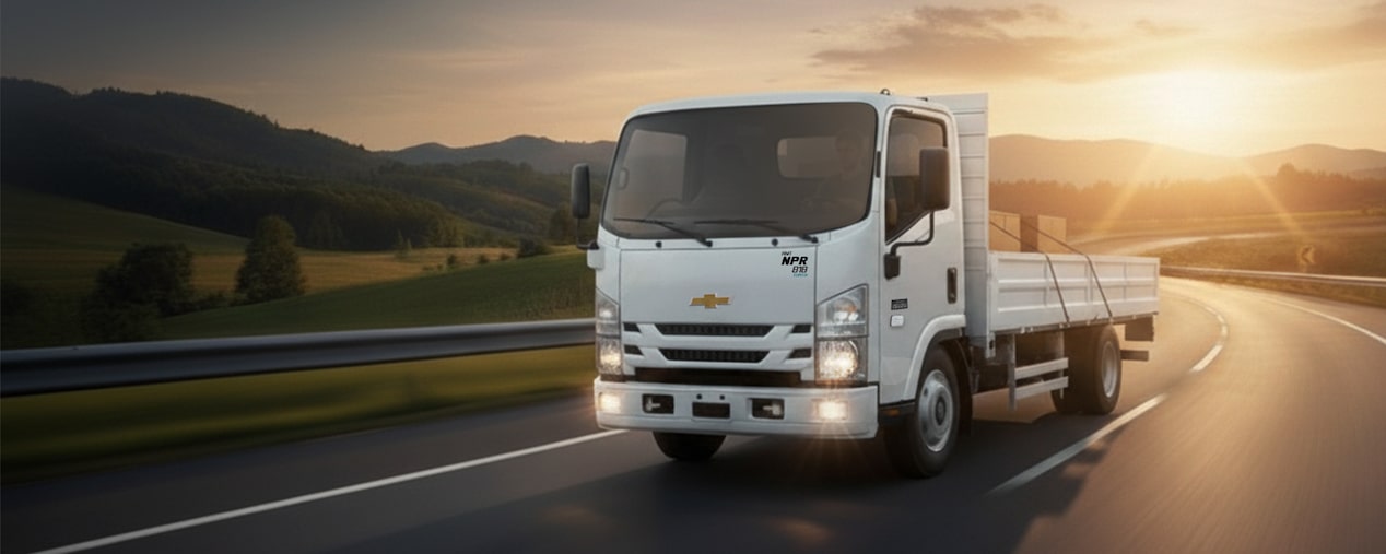 Camión Chevrolet NPR circulando por una ruta.